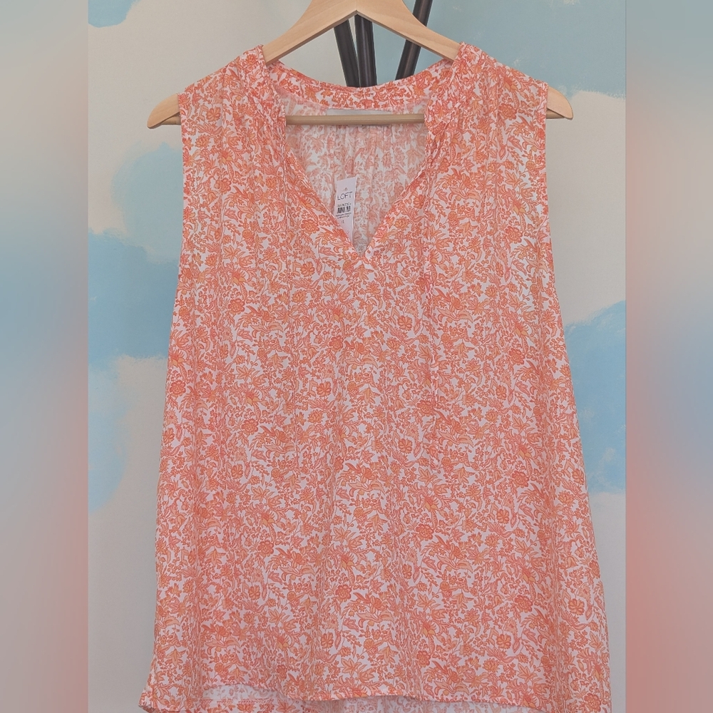 NWT - Loft Floral Orange Sleeveless Top - Size XL